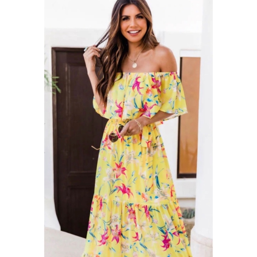 NWOT Pink Lily Sweet Southern Kiss Yellow Maxi